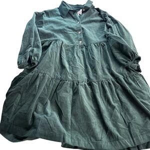 LoverlyGrey for Anthropologie Green Corduroy Tiered Mini Dress Size M NWT
